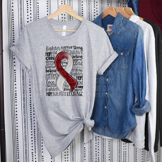 DTF TRANSFER Red/Gray Awareness Ribbon