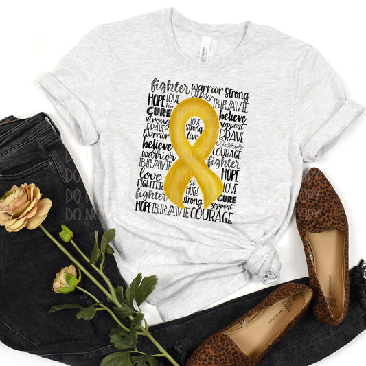 DTF TRANSFER Gold Awareness Ribbon