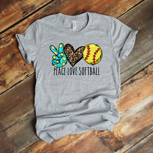 Peace love SOFTBALL grey tee