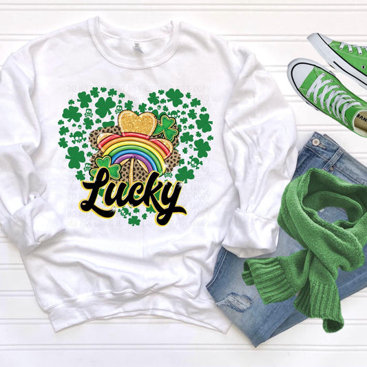 Lucky Shamrock Heart White Sweatshirt