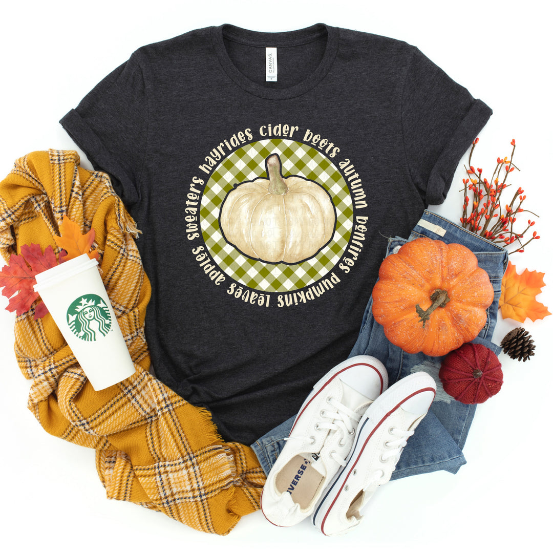 Fall Gingham Words Heather Charcoal Tee