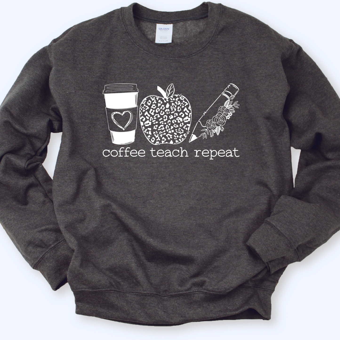Coffee Teach Repeat Crew Sweatshirt (charcoal)