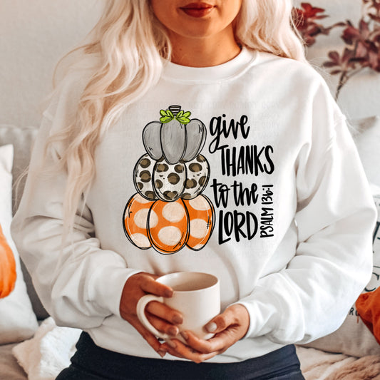 Give Thanks To The Lord Pumpkins White Crew Neck Sweatshirt