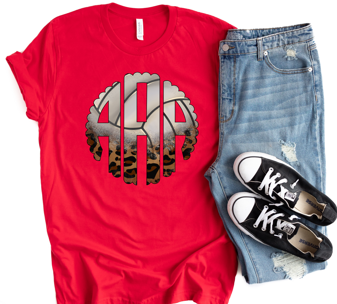 Red tee Volleyball monogram