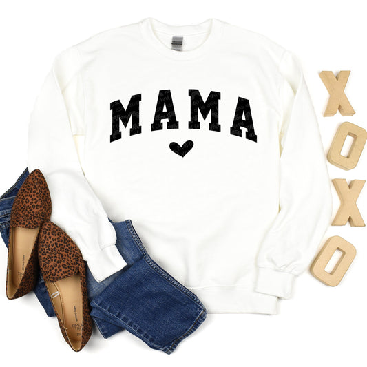 Mama Heart Varsity White Sweatshirt