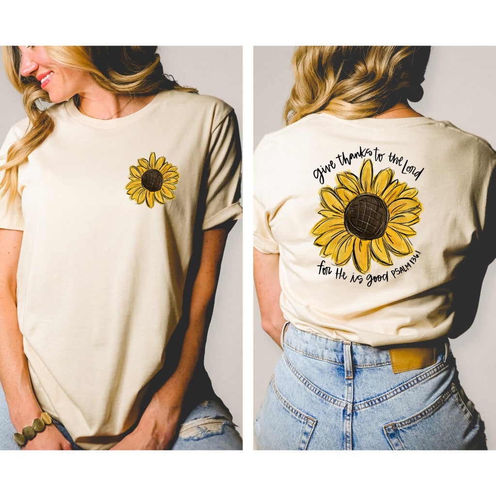 Give Thanks To The Lord Sunflower Natural Tee