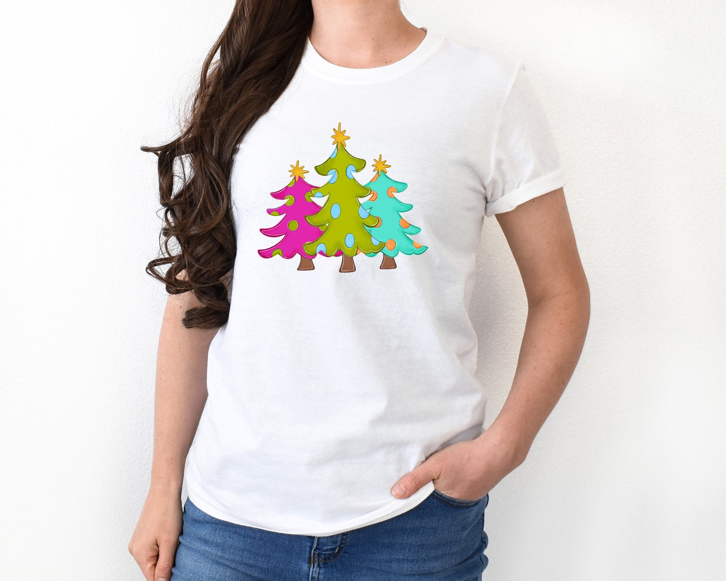 DTF TRANSFER Pastel Colors Christmas Tree Trio