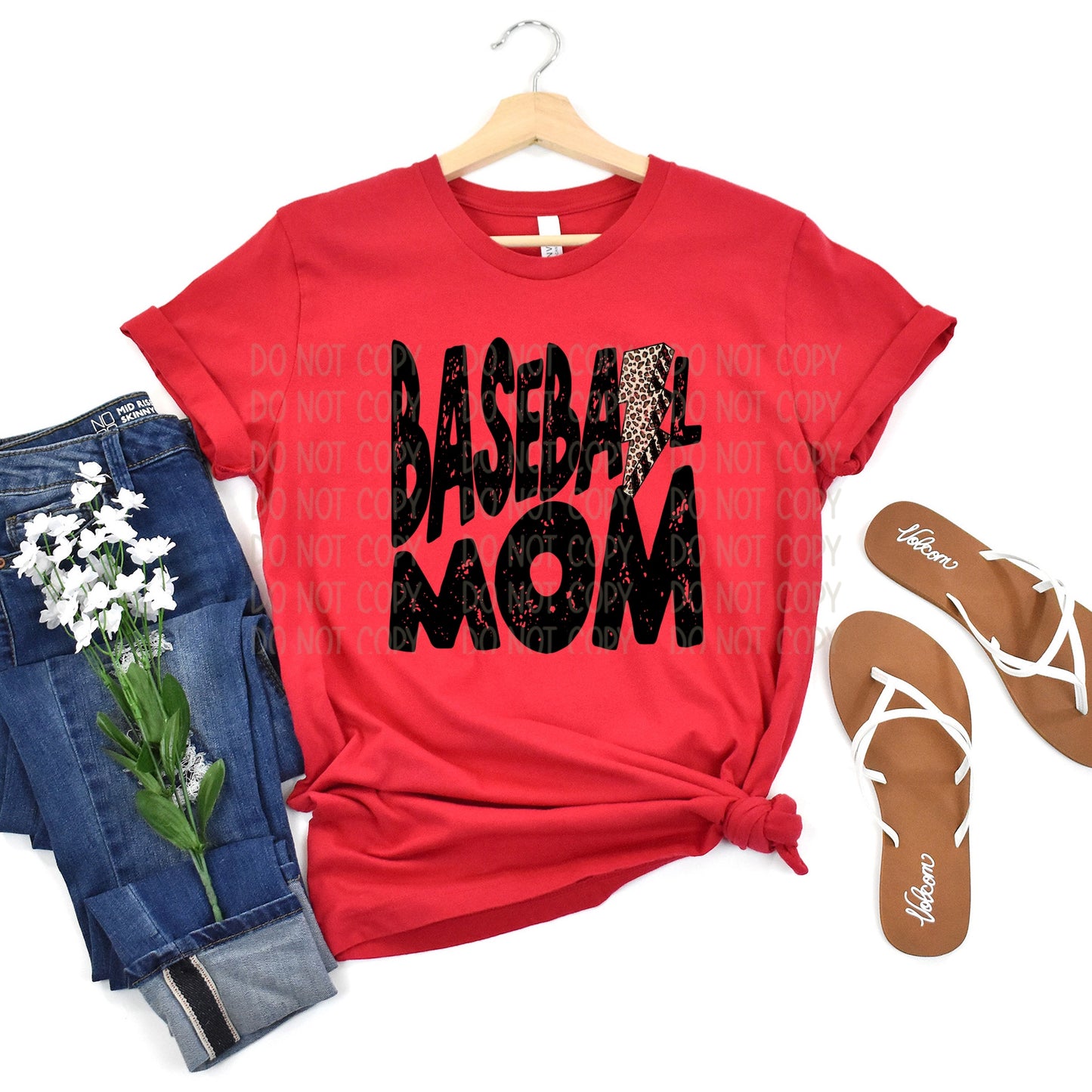 DTF TRANSFER Baseball Mom Leopard/Lightning Bolt