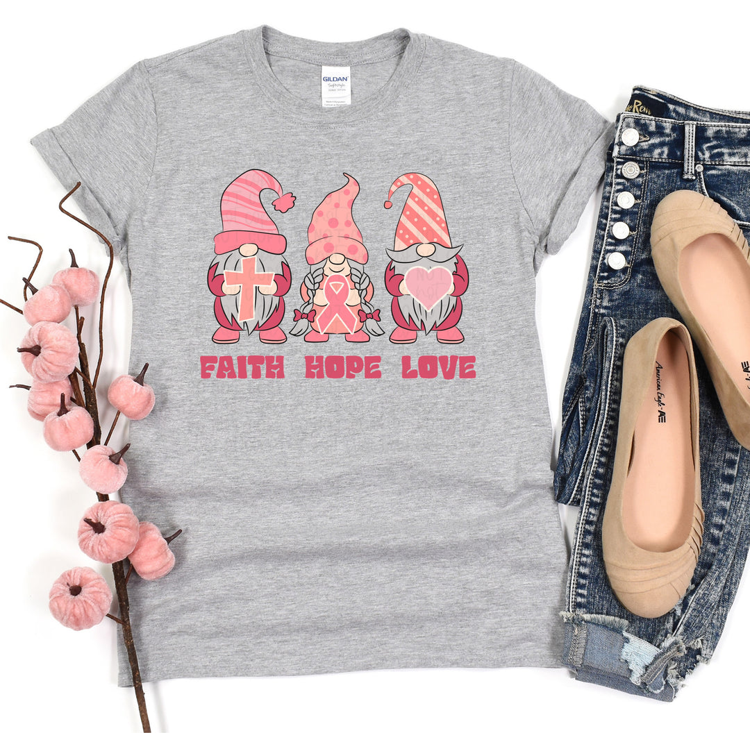 DTF TRANSFER Faith Hope Love Gnomes Breast Cancer Awareness