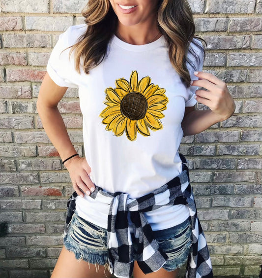 DTF TRANSFER hand drawn   whimsical sunflower