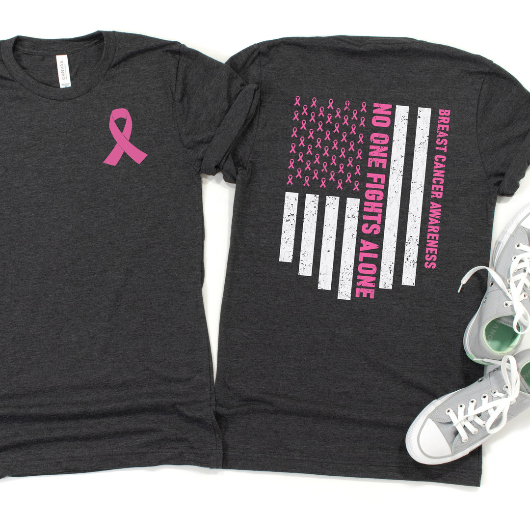 DTF TRANSFER No One Fights Alone Vertical Flag Breast Cancer Awareness