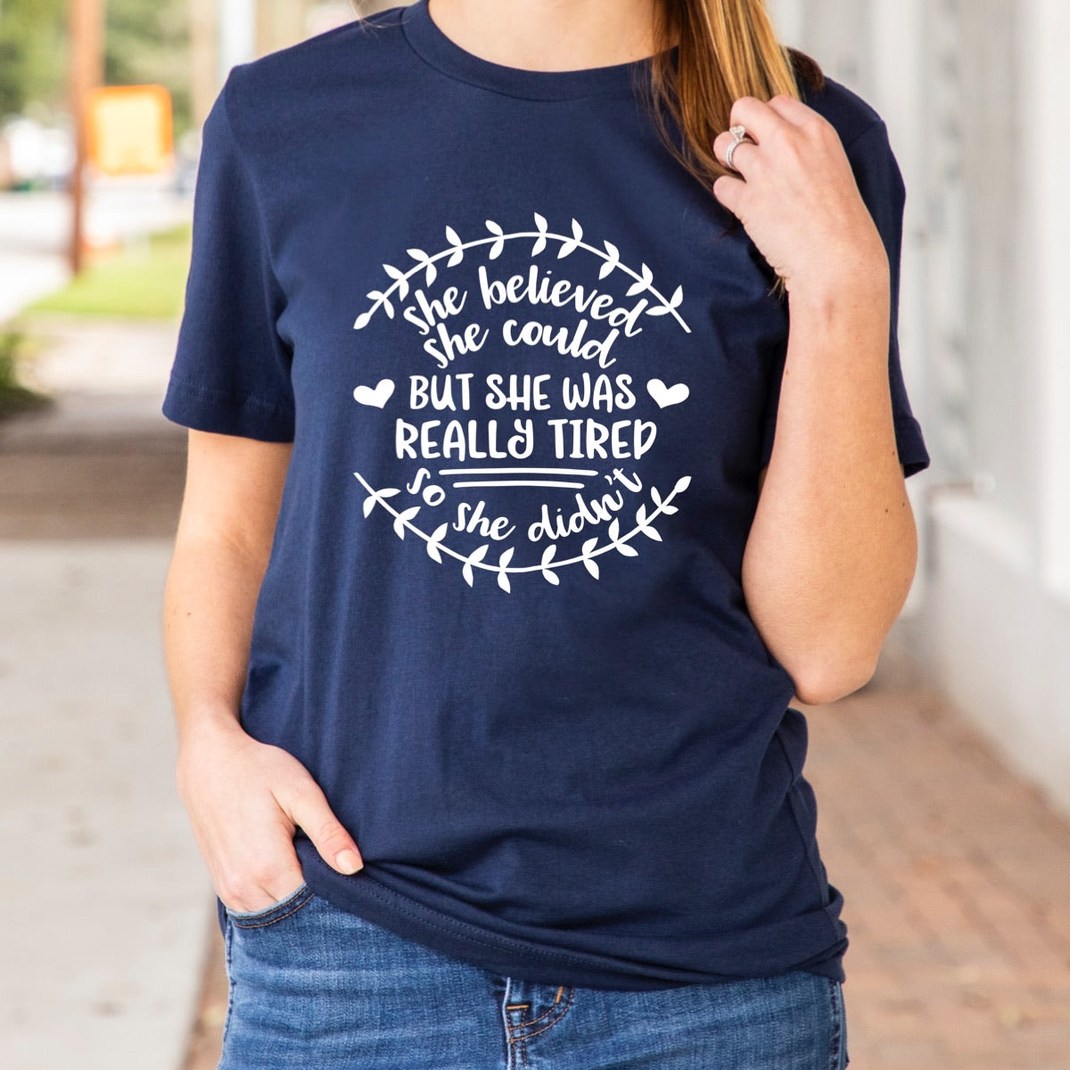 She believe she could-Gildan Softstyle Navy- FINISHED TEE* Ships 4-6 business days