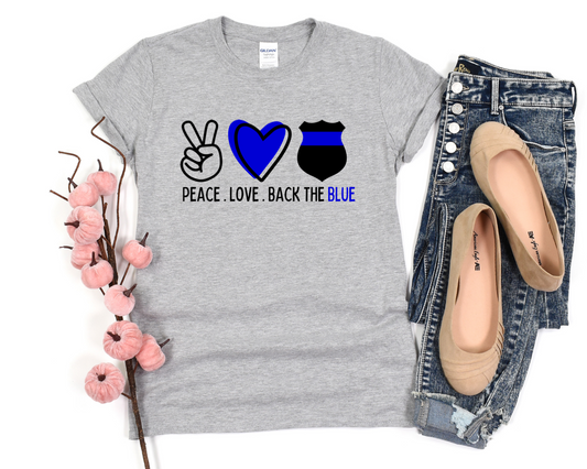 Peace, Love, Back The Blue Grey Tee