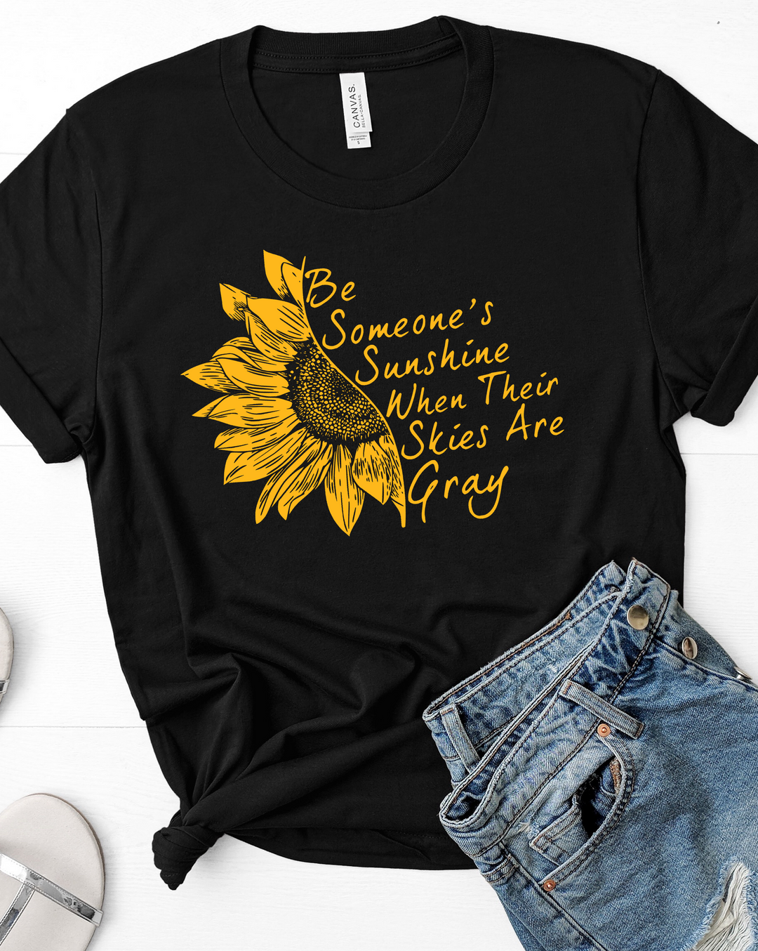 Be someone’s sunshine when skies are Grey black tee