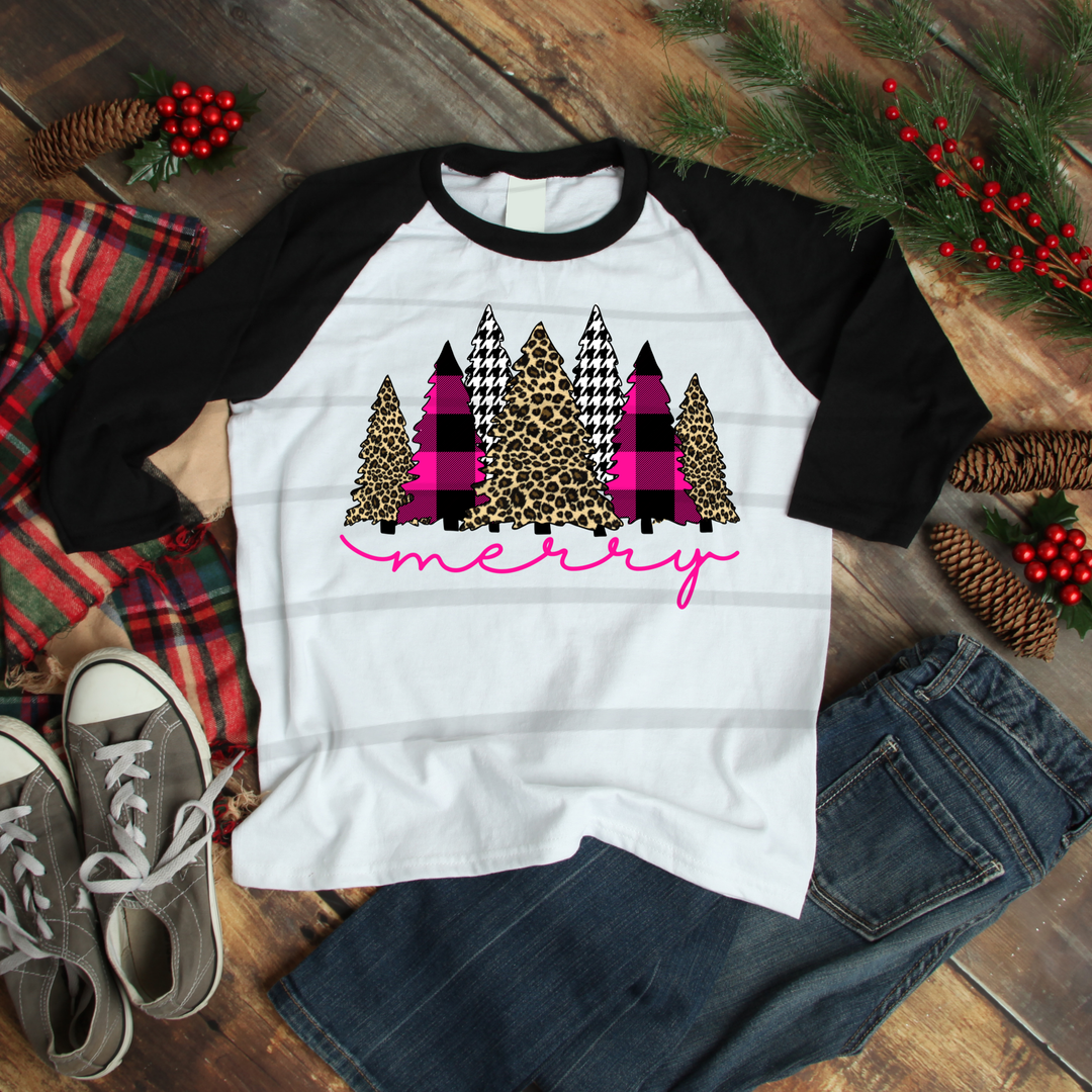 DTF TRANSFER Pink Plaid/Leopard Christmas Trees